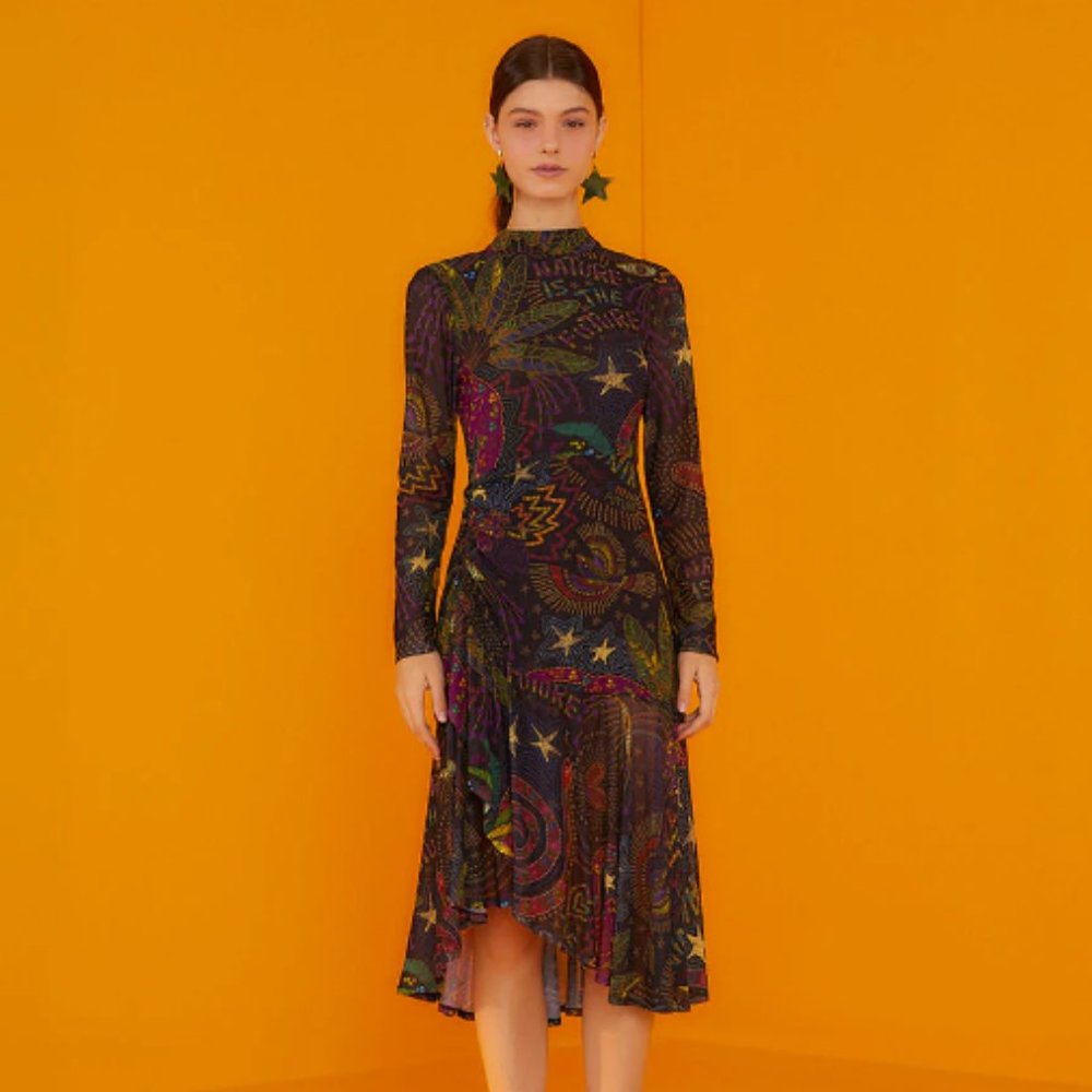 FARM Rio Black Amazonia Tulle Midi Dress